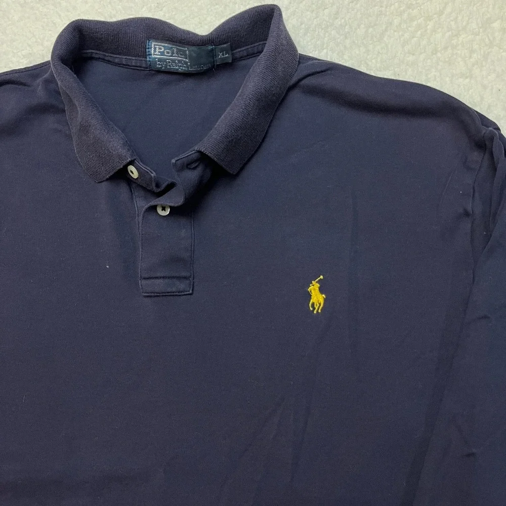 Polo Ralph Lauren Shirt Mens XL Navy Blue Long Sleeve Polo Pony Logo Cotton 6227